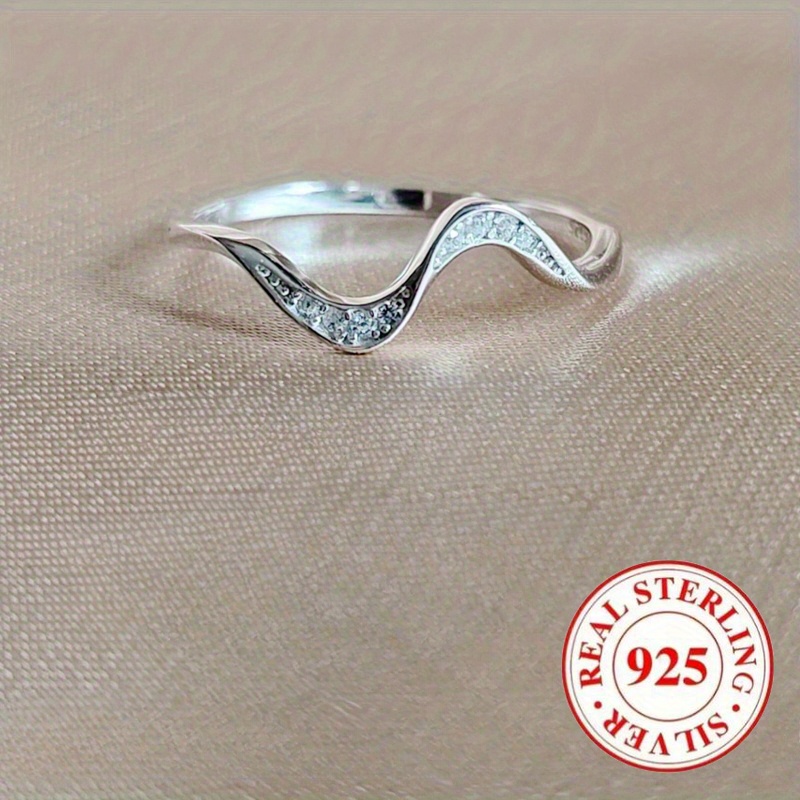 Women's 925 Silver Wave Ring, Elegant Fashion Design